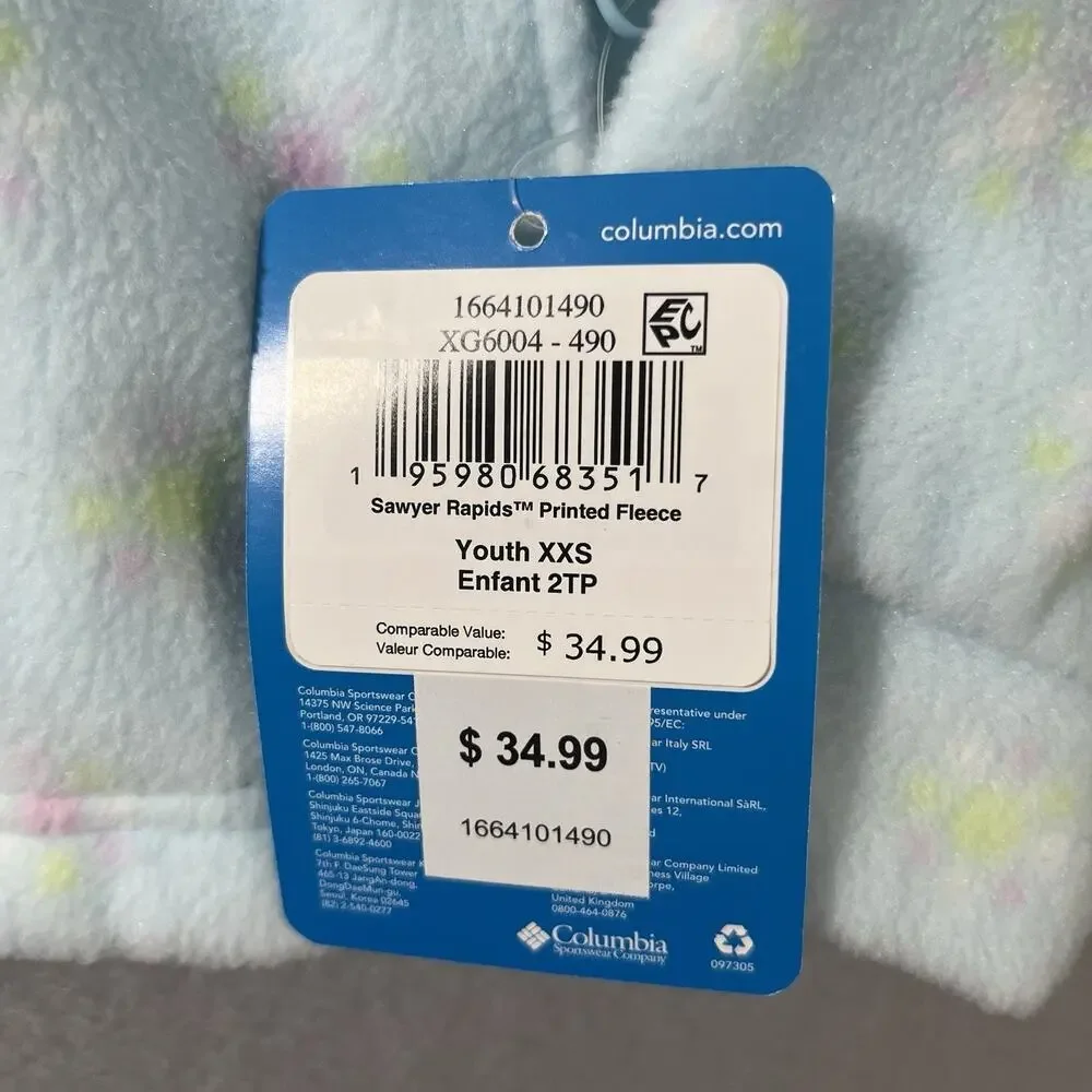 NEW Columbia Fleece Jacket Youth XXS 4/5 Light Blue‎ Floral Full Zip Girl